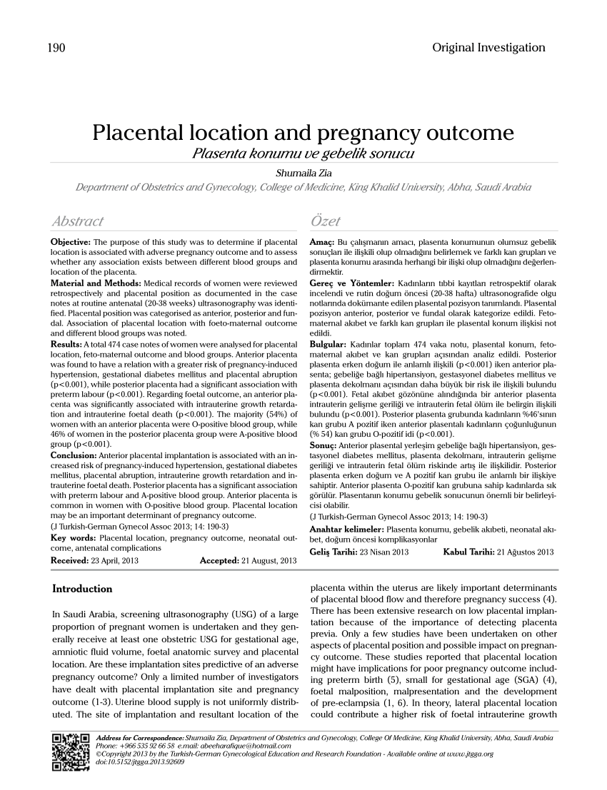 Pdf Placental Location And Pregnancy Outcome 