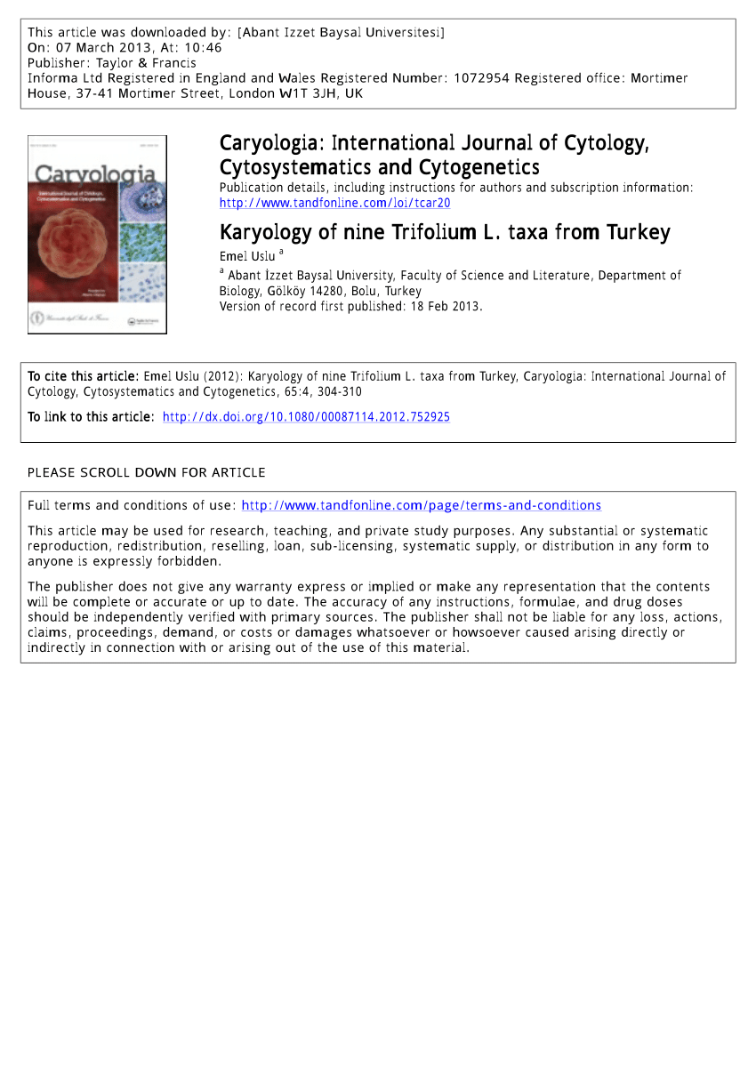 PDF) E. Uslu.(2012) Karyology of nine Trifolium L. taxa from 