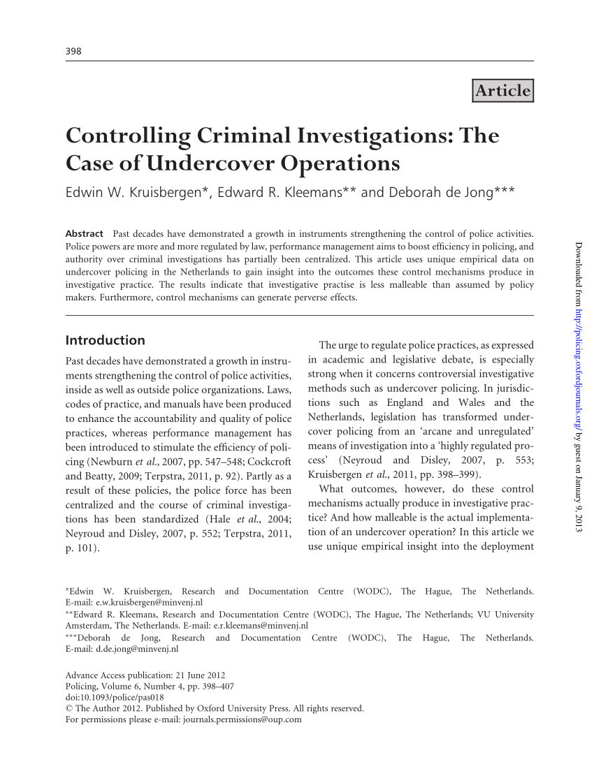 (PDF) Controlling criminal investigations: the case of undercover policing.