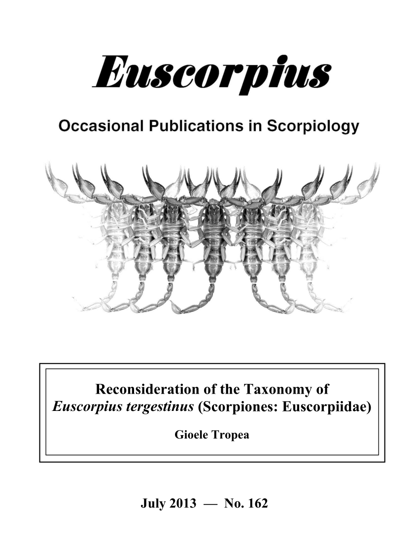pdf reconsideration of the taxonomy of euscorpius tergestinus scorpiones euscorpiidae