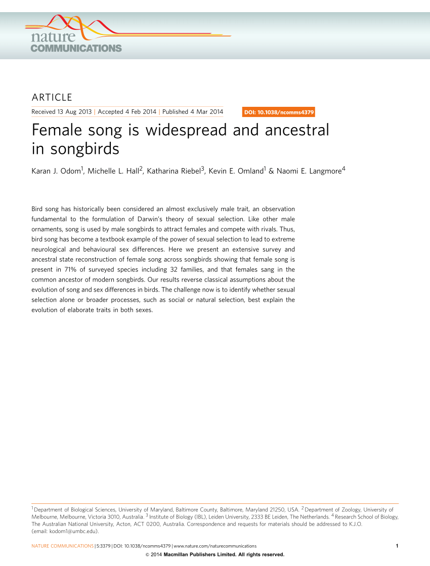 PDF) Female song is widespread and ancestral in songbirds