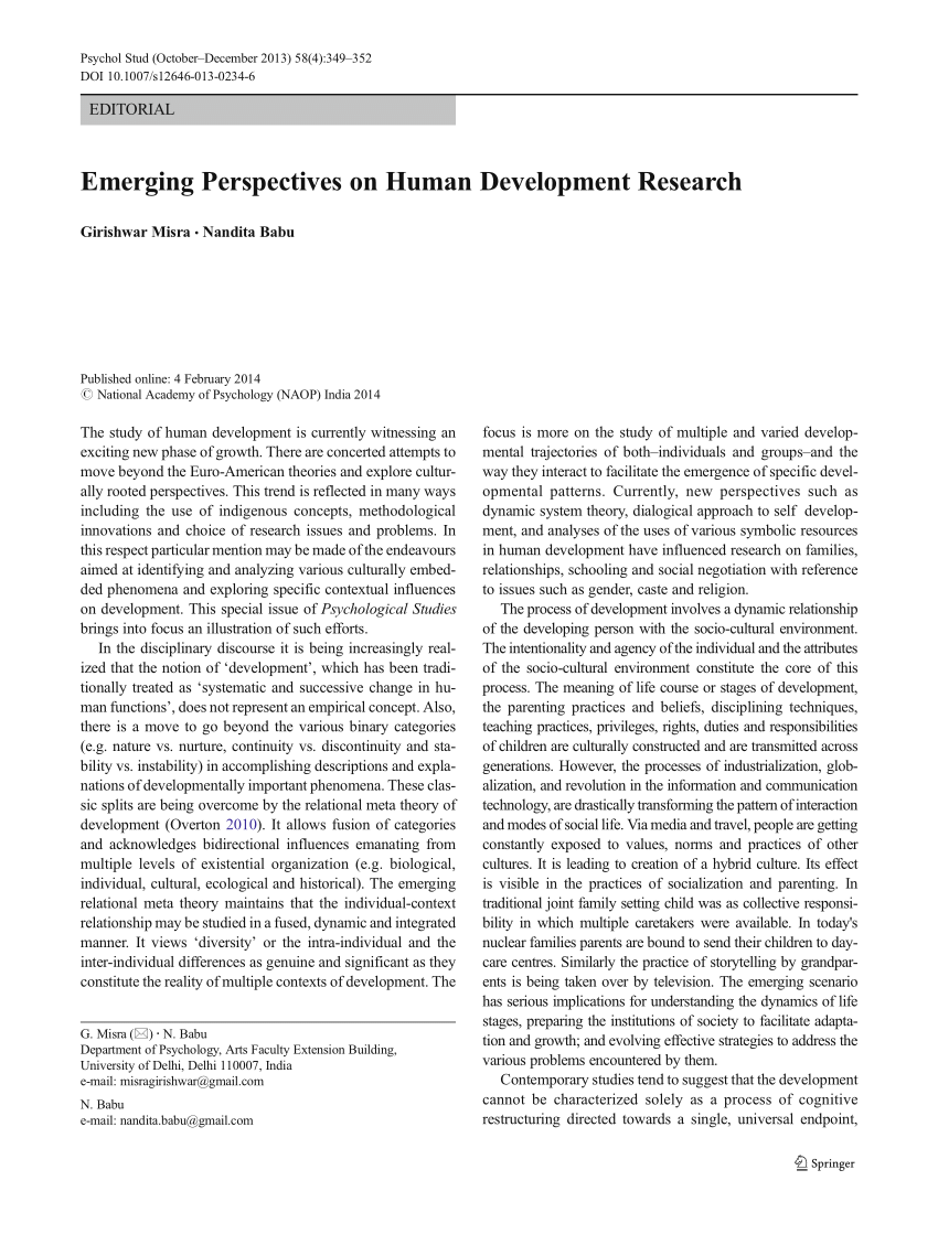 research article related to issues on human development