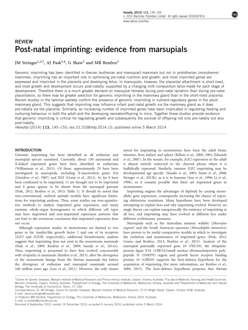 PDF) Post-natal imprinting: Evidence from marsupials
