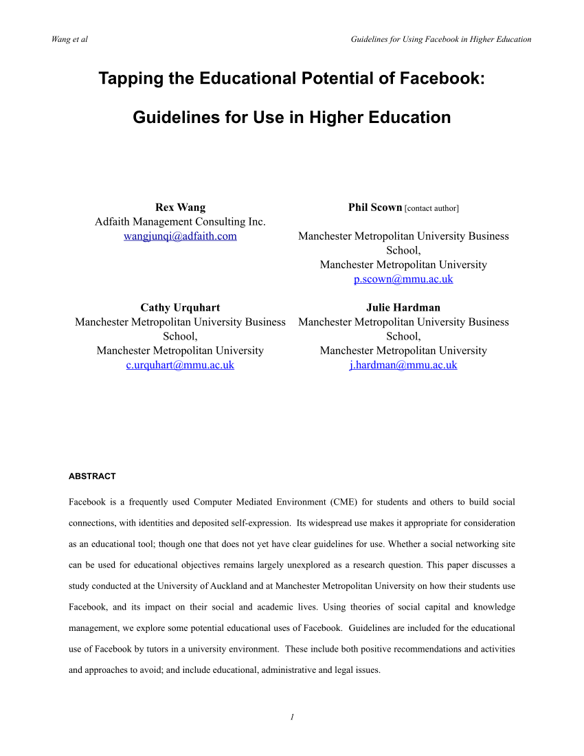 (PDF) Tapping the educational potential of Facebook Guidelines for use