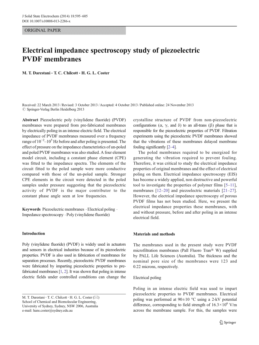 Pdf Electrical Impedance Spectroscopy Study Of Piezoelectric Pvdf Membranes