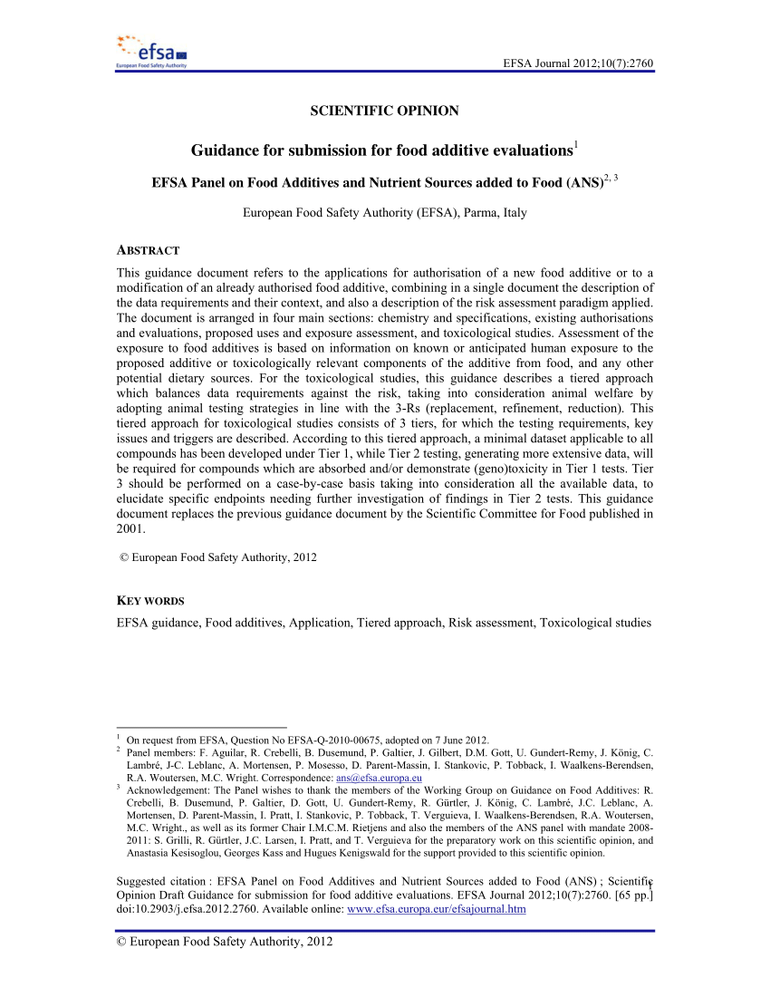 Pdf Suggested Citation Efsa Panel On Food Additives And Nutrient Sources Added To Food Ans Scientific Opinion Draft Guidance For Submission For Food Additive Evaluations Scientific Opinion Guidance For Submission