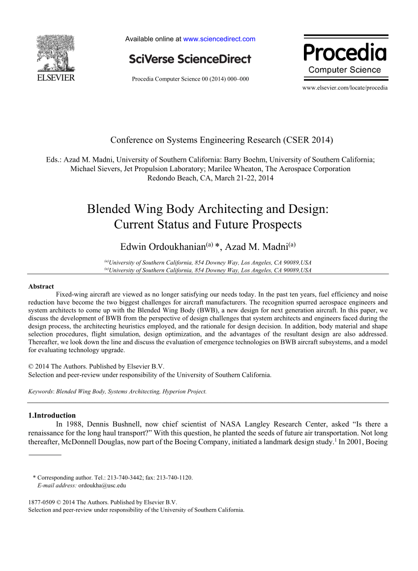 PDF) Blended Wing Body Architecting and Design : Current Status and Future  Prospects
