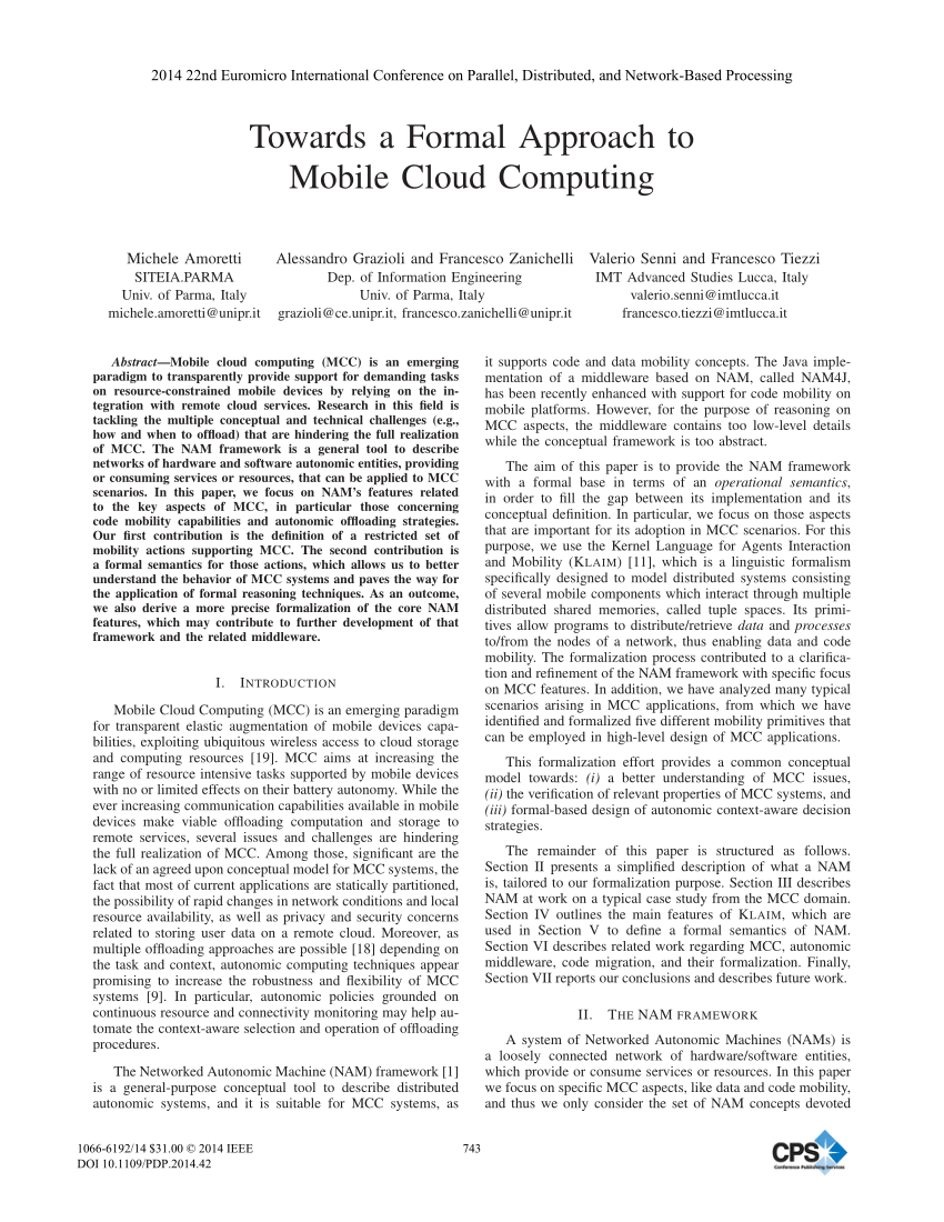 PDF Towards a Formal Approach to Mobile Cloud Computing