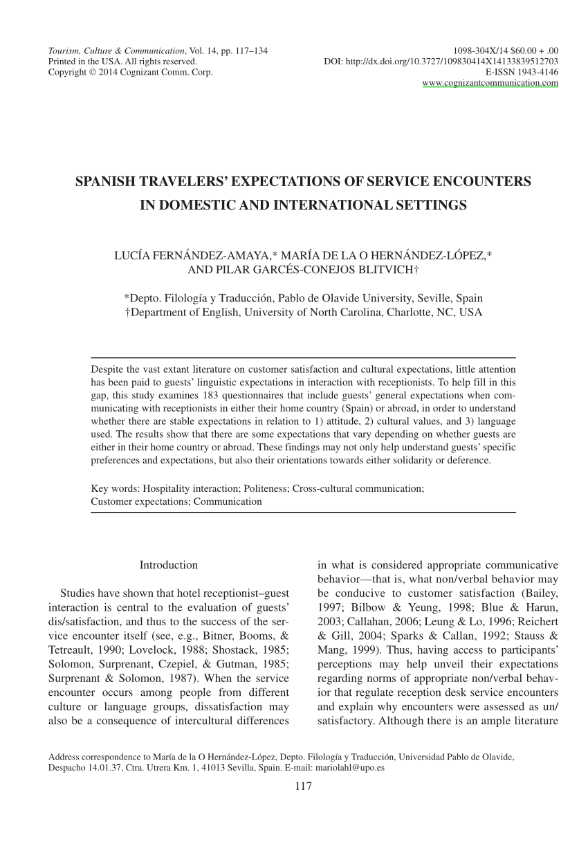 Pdf Spanish Travelers Expectations Of Service Encounters In Domestic And International Settings