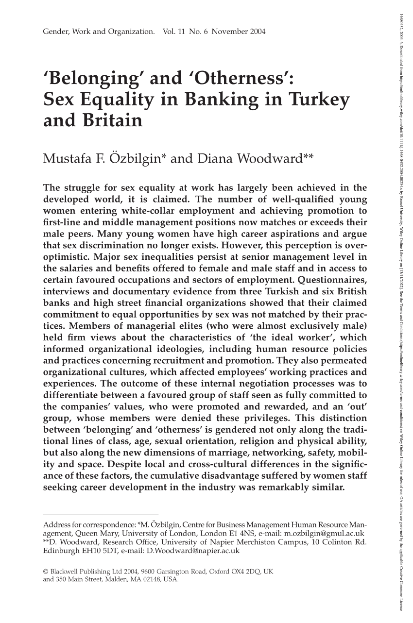 PDF Belonging and otherness sex equality in banking in Turkey  