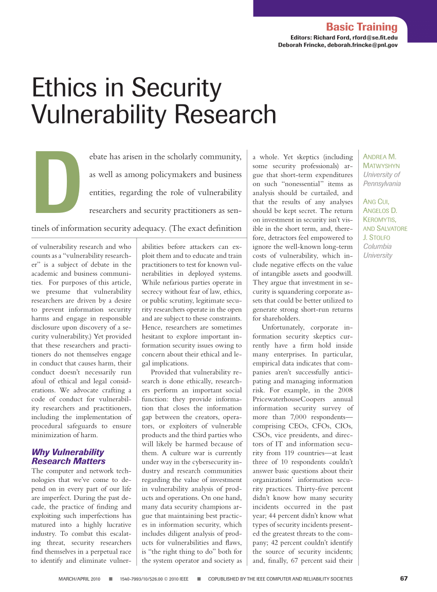 Pdf Ethics In Security Vulnerability Research