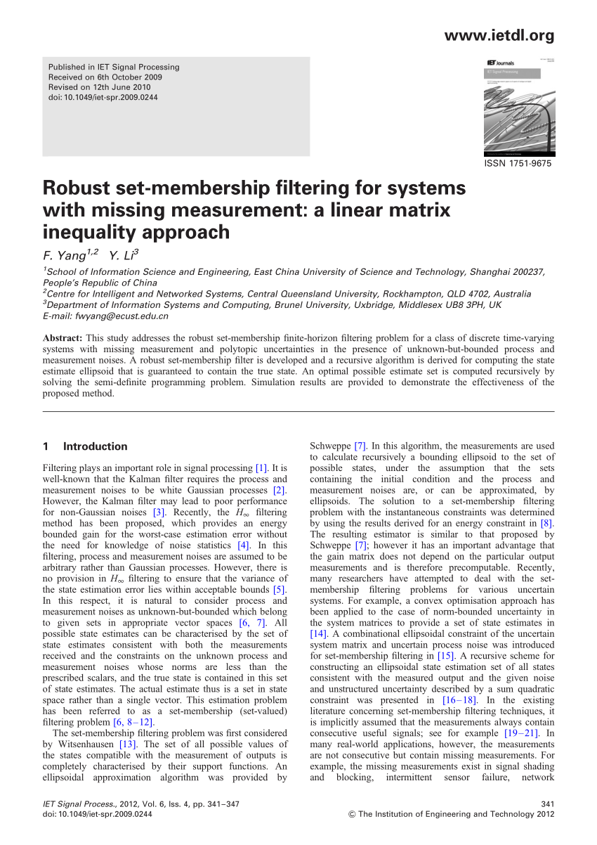 PDF) Robust set-membership for systems with missing A linear inequality