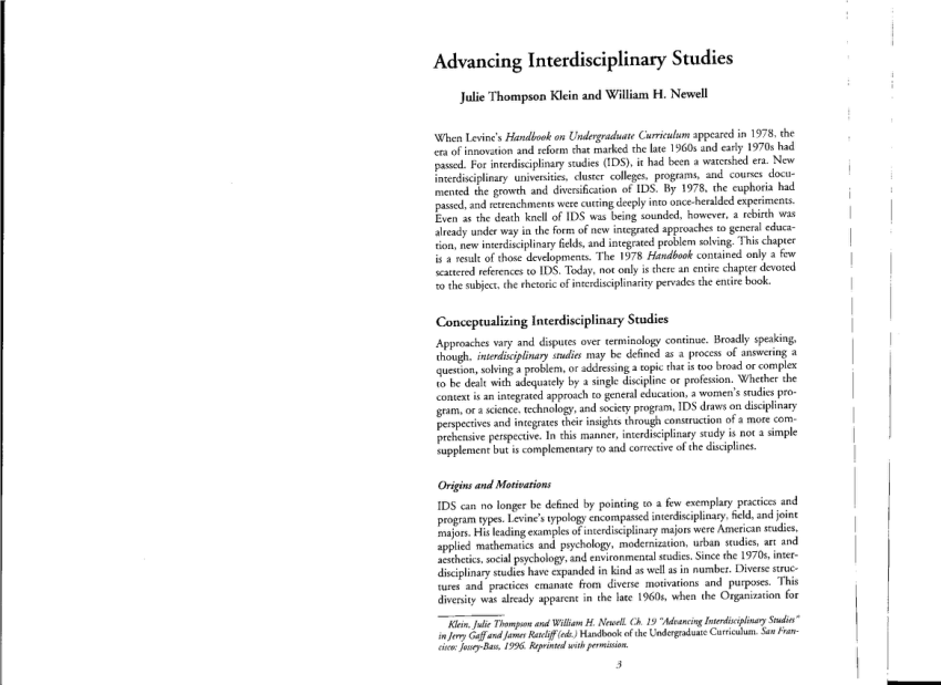 (PDF) Advancing Interdisciplinary Studies