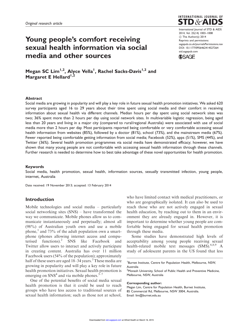 PDF Young people s comfort receiving sexual health information