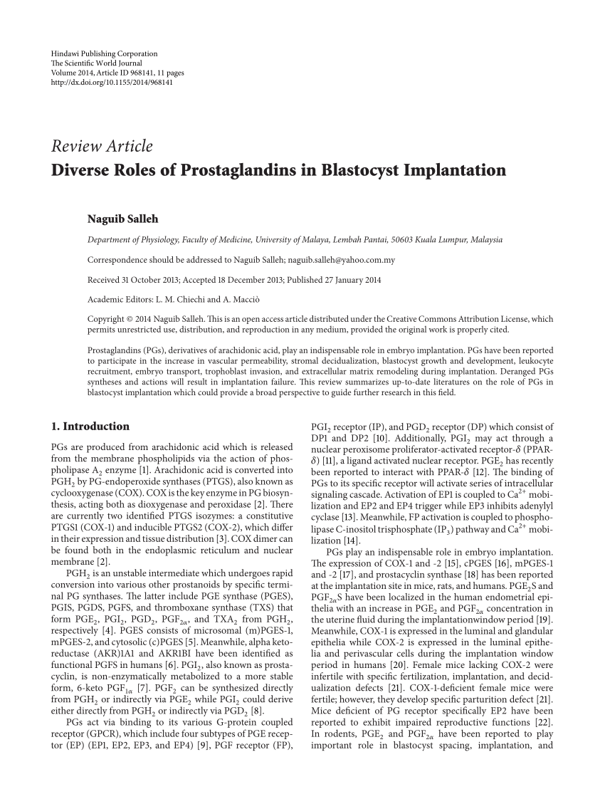 PDF) Diverse Roles of Prostaglandins in Blastocyst Implantation