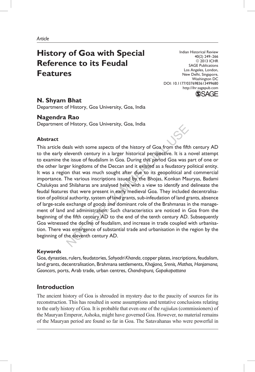 PDF) History of Goa with Special Reference to Its Feudal Features, Indian  Historical Review, Volume 40, number 2, 2013, 249-266.