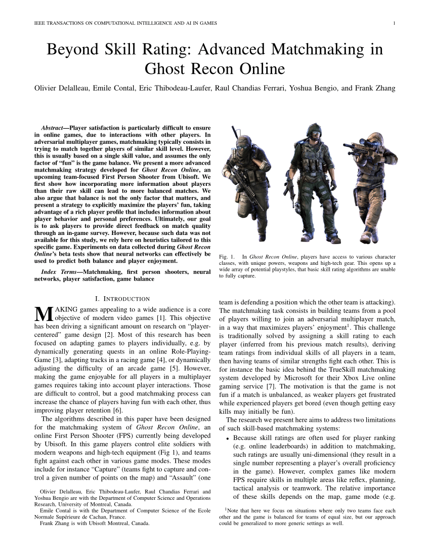 Pdf Beyond Skill Rating Advanced Matchmaking In Ghost Recon Online