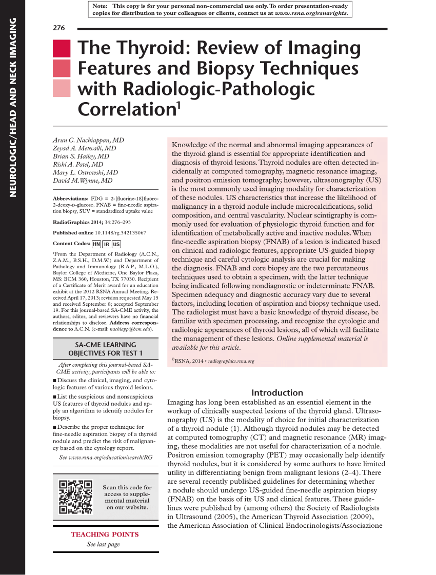 Pdf The Thyroid Review Of Imaging Features And Biopsy Techniques