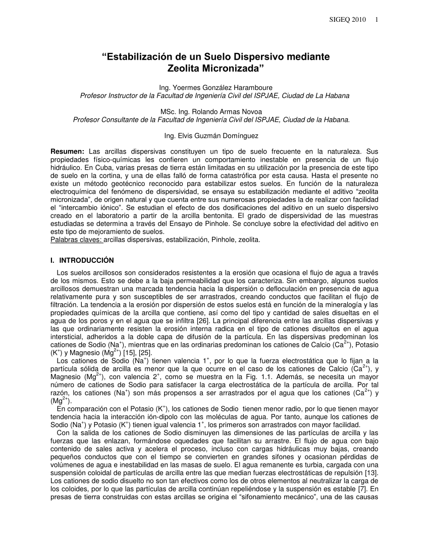 PDF) Estabilización de un suelo dispersivo mediante zeolita micronizada
