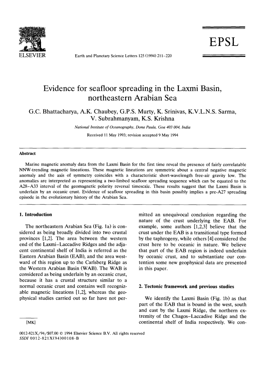 Pdf Evidence For Seafloor Spreading In The Laxmi Basin