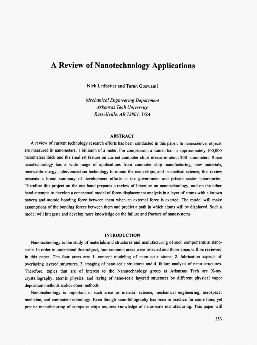 nanotechnology applications research paper