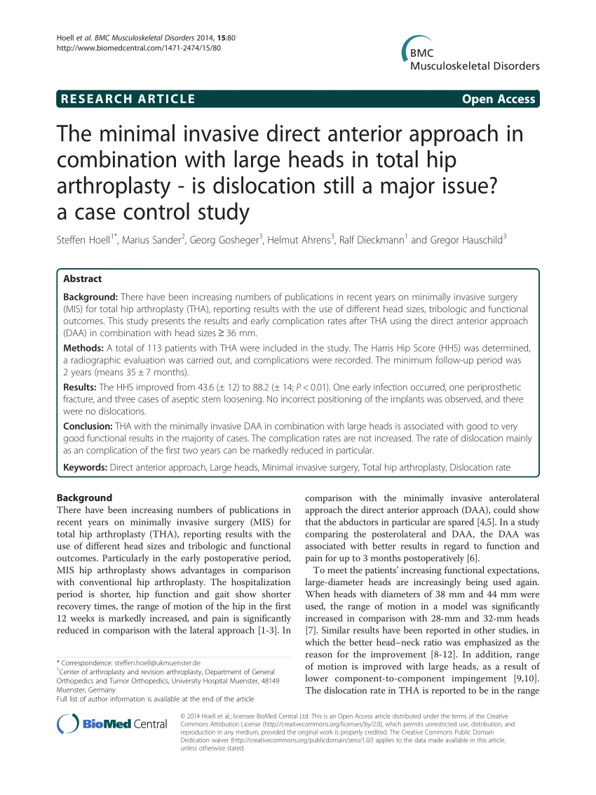 Pdf The Minimal Invasive Direct Anterior Approach In Combination With