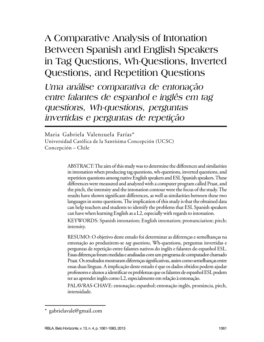 Pdf A Comparative Analysis Of Intonation Between Spanish And English Speakers In Questions Wh Questions Inverted Questions And Repetition Questions