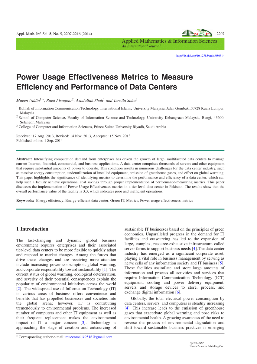 (PDF) Power Usage Effectiveness Metrics to Measure ...