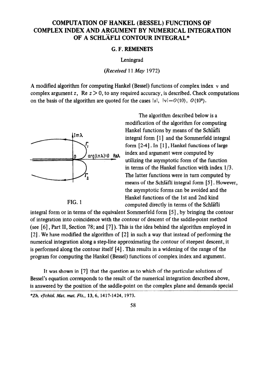 Pdf Computation Of Hankel Bessel Functions Of Complex Index And Argument By Numerical Integration Of A Shlafly Contour Integral