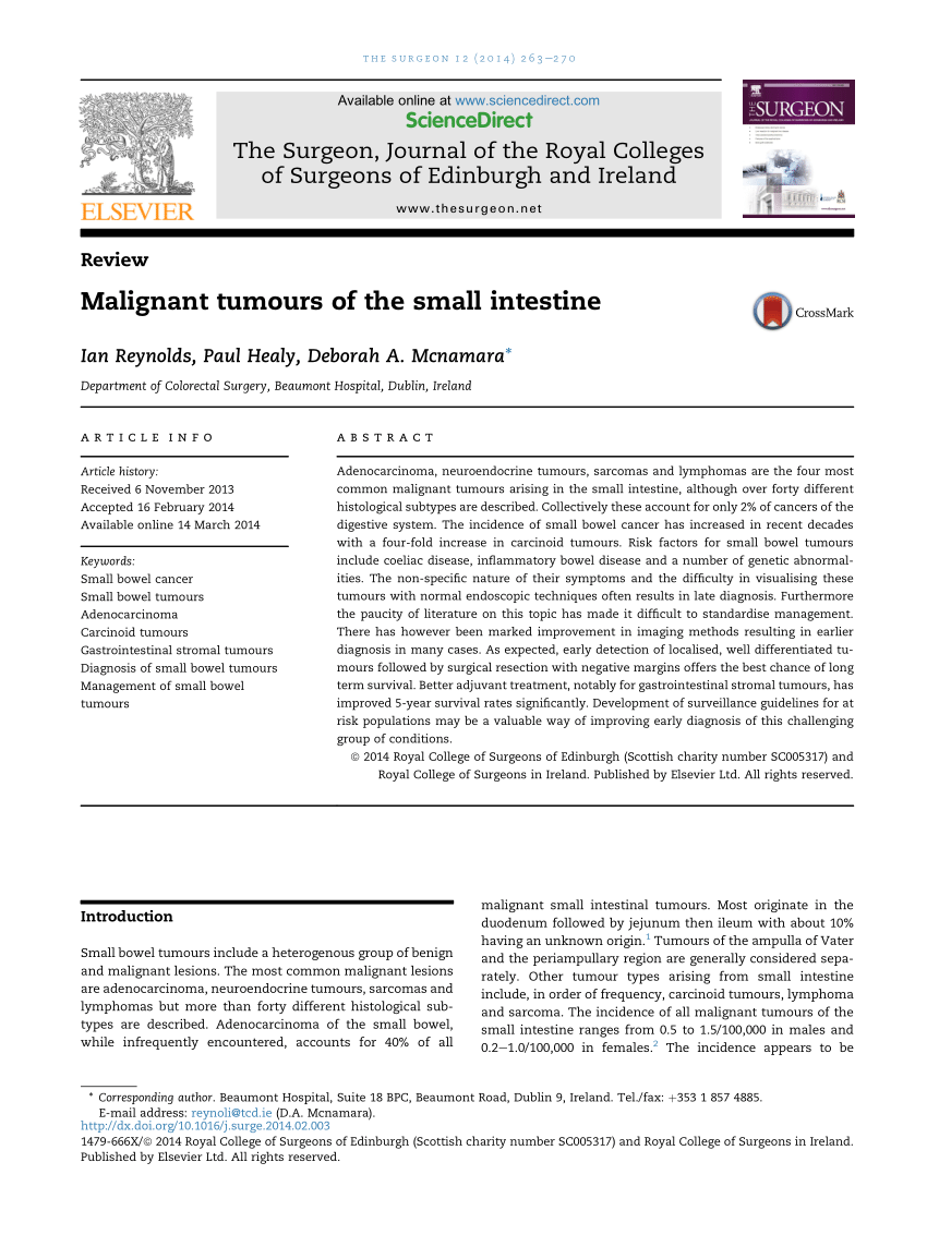 Pdf Malignant Tumours Of The Small Intestine