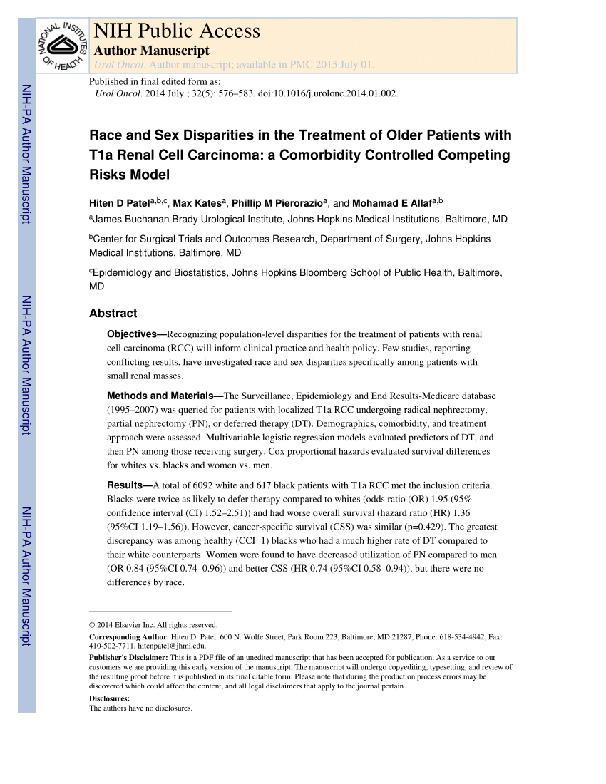 Pdf Race And Sex Disparities In The Treatment Of Older Patients With