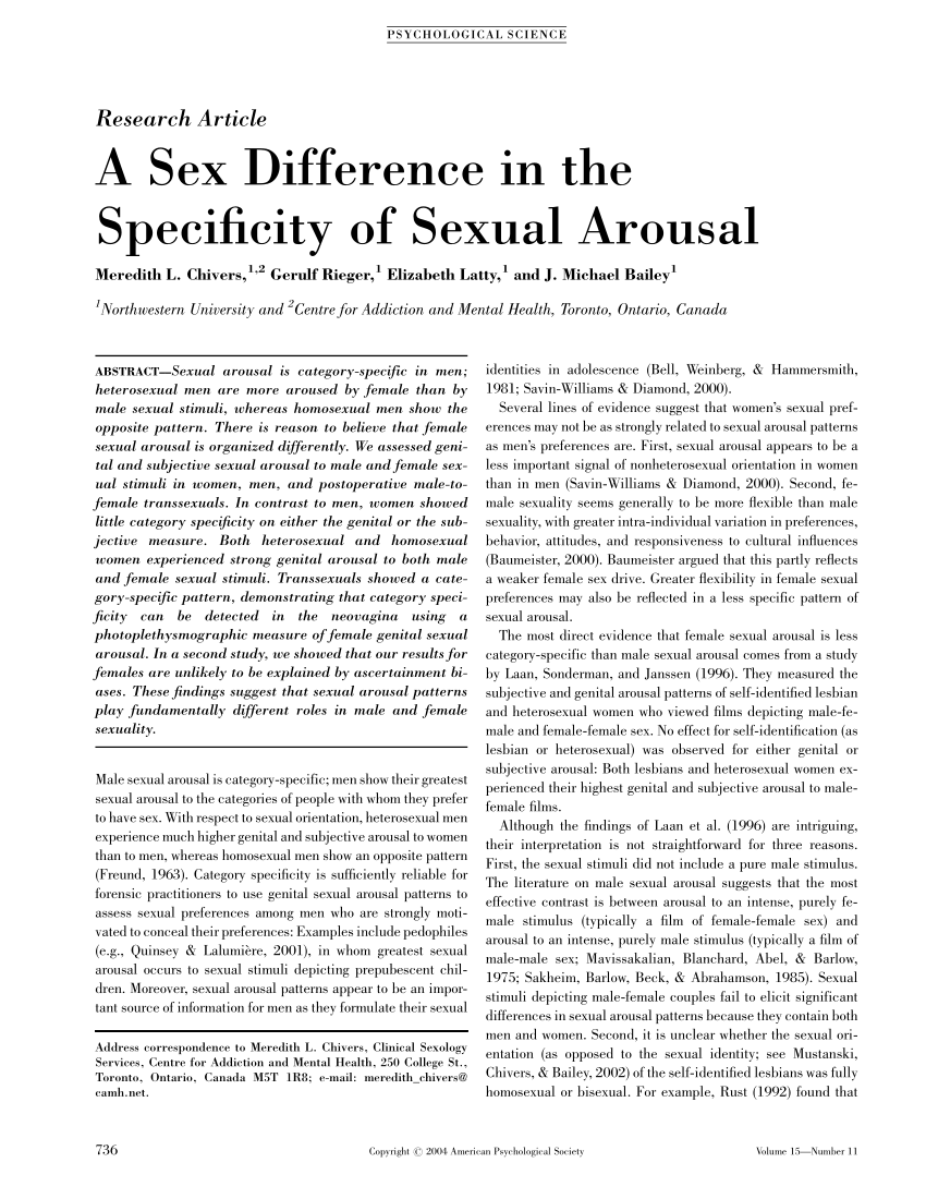 Pdf Male Sexual Arousal Is Target Specific Female Sexual Arousal Is Bisexual
