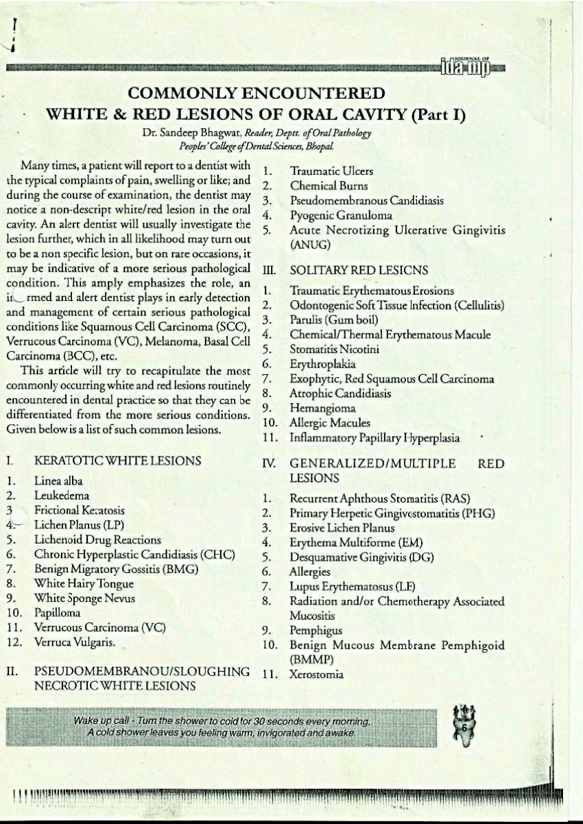 Pdf Common Red And White Lesions Of Oral Cavity