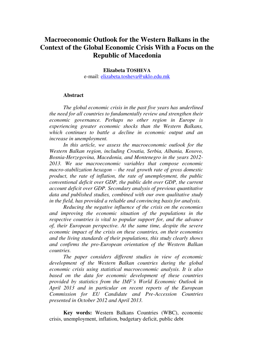 Pdf Macroeconomic Outlook For The Western Balkans In The Context Of The Global Economic Crisis With A Focus On The Republic Of Macedonia