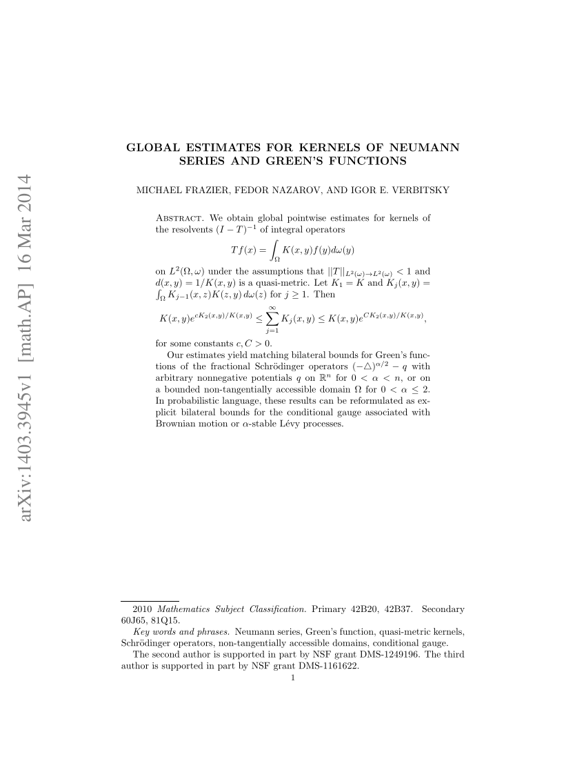 Pdf Global Estimates For Kernels Of Neumann Series And Green S Functions