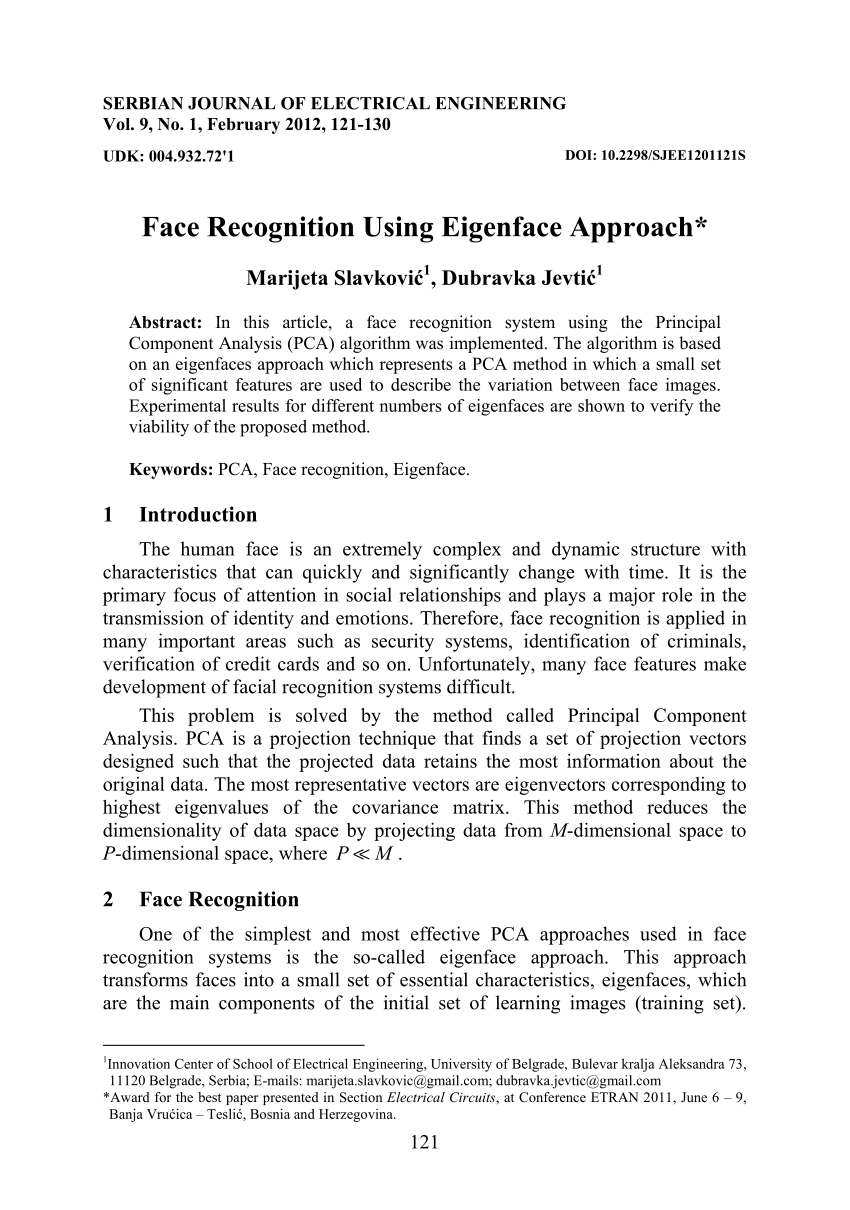 PDF) Face Recognition Using Eigenface Approach*