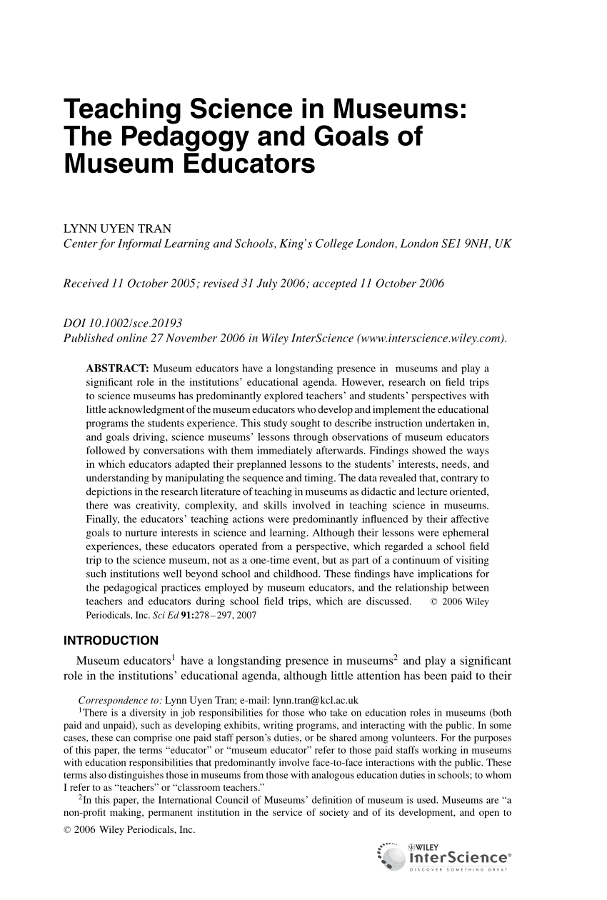 Pdf Teaching Science In Museums