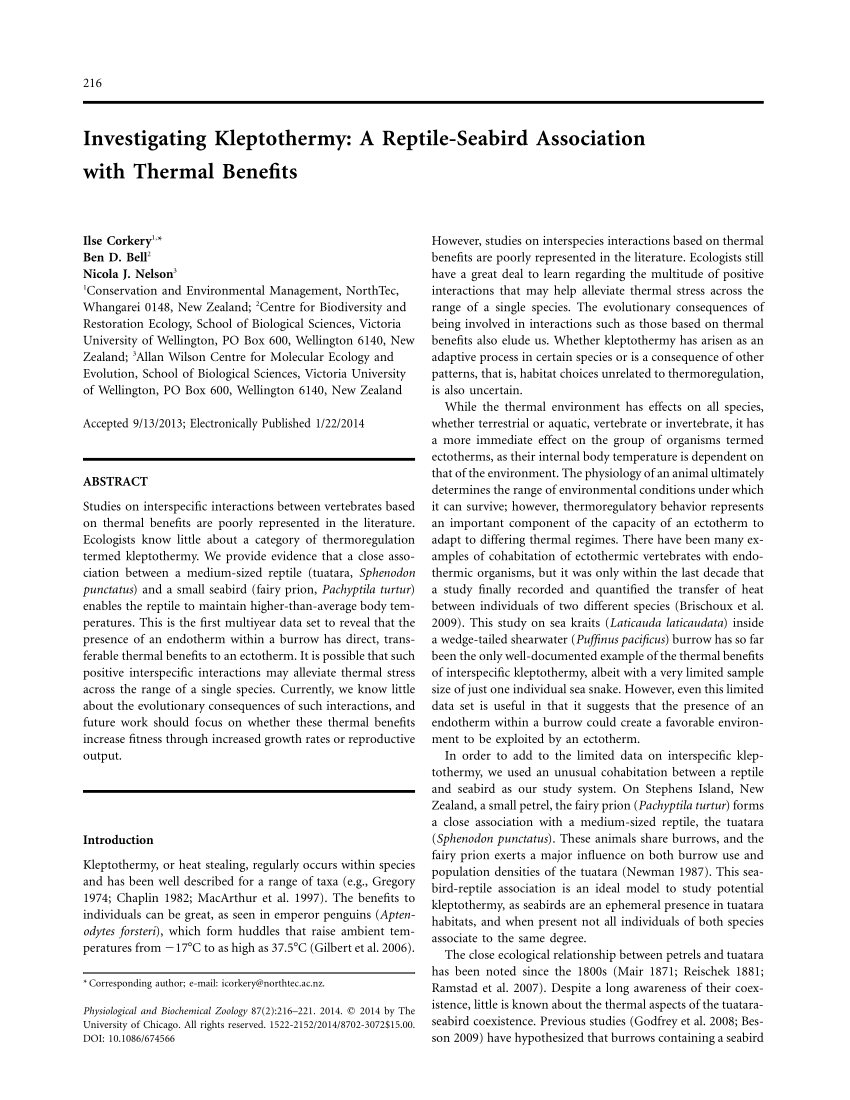 (PDF) Investigating Kleptothermy: A Reptile-Seabird Association with