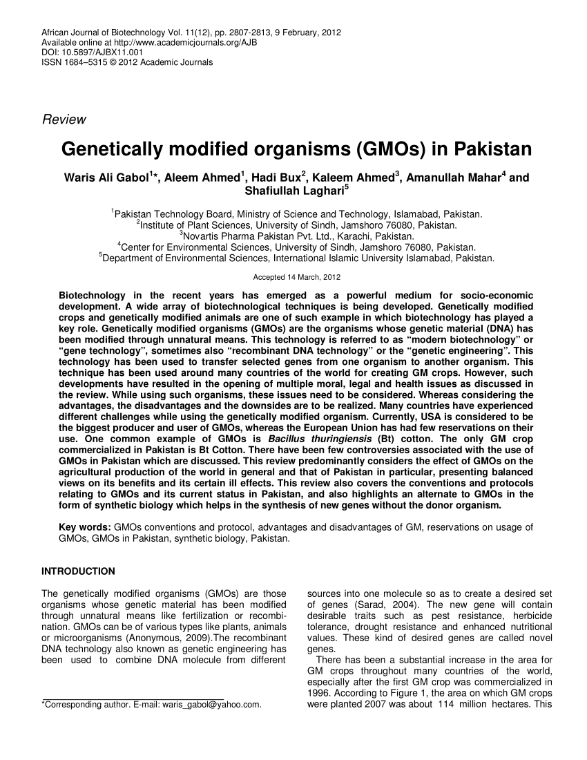 PDF) Genetically modified organisms (GMOs) in Pakistan