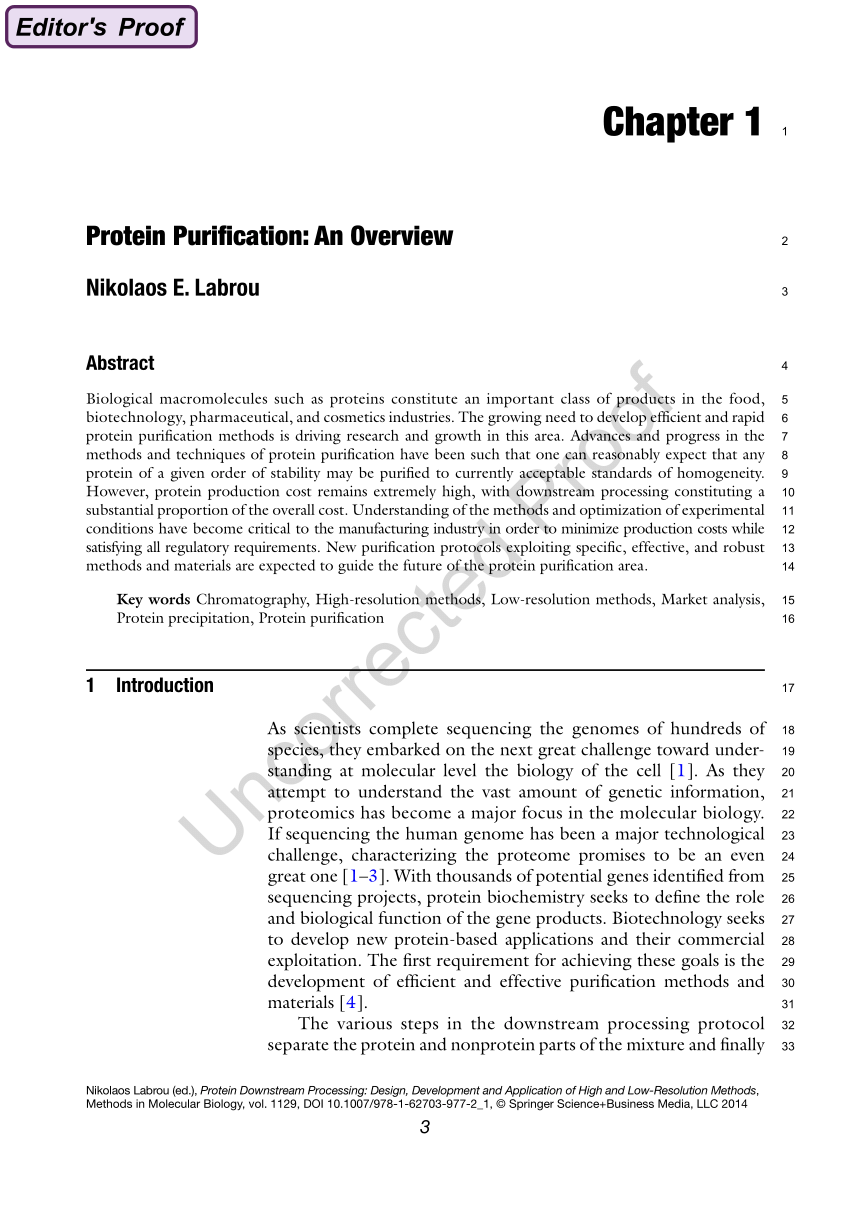 research paper for protein purification