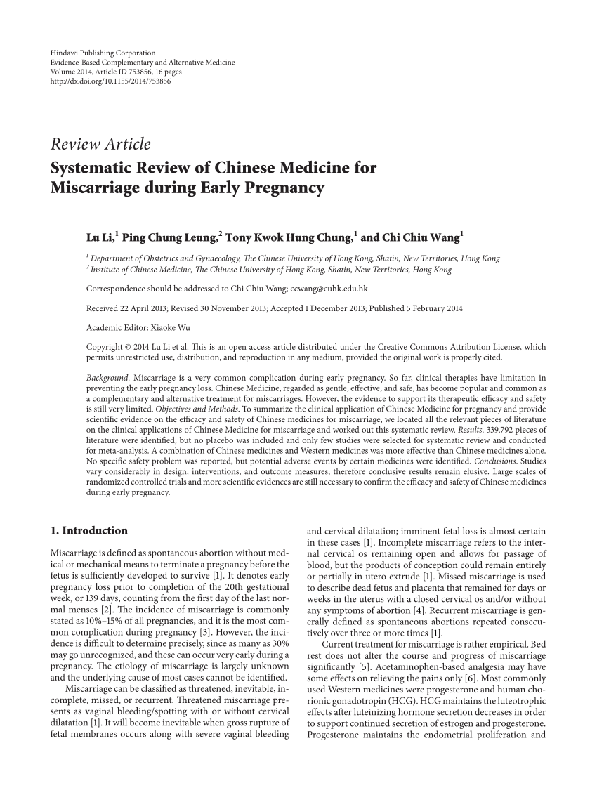 Pdf Systematic Review Of Chinese Medicine For Miscarriage During Early Pregnancy