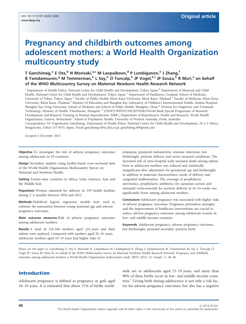 Pdf Pregnancy And Childbirth Outcomes Among Adolescent Mothers A World Health Organization Multicountry Study