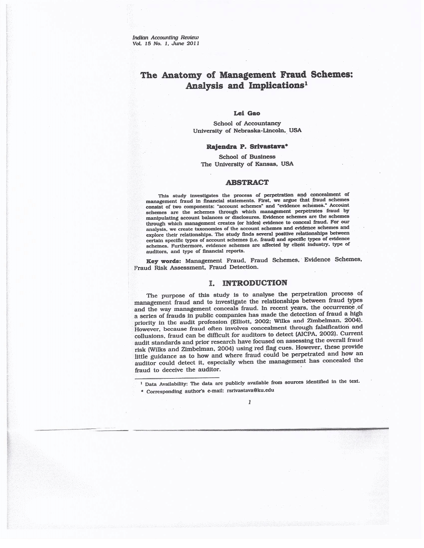 (PDF) The Anatomy of Management Fraud Schemes: Analyses and Implications