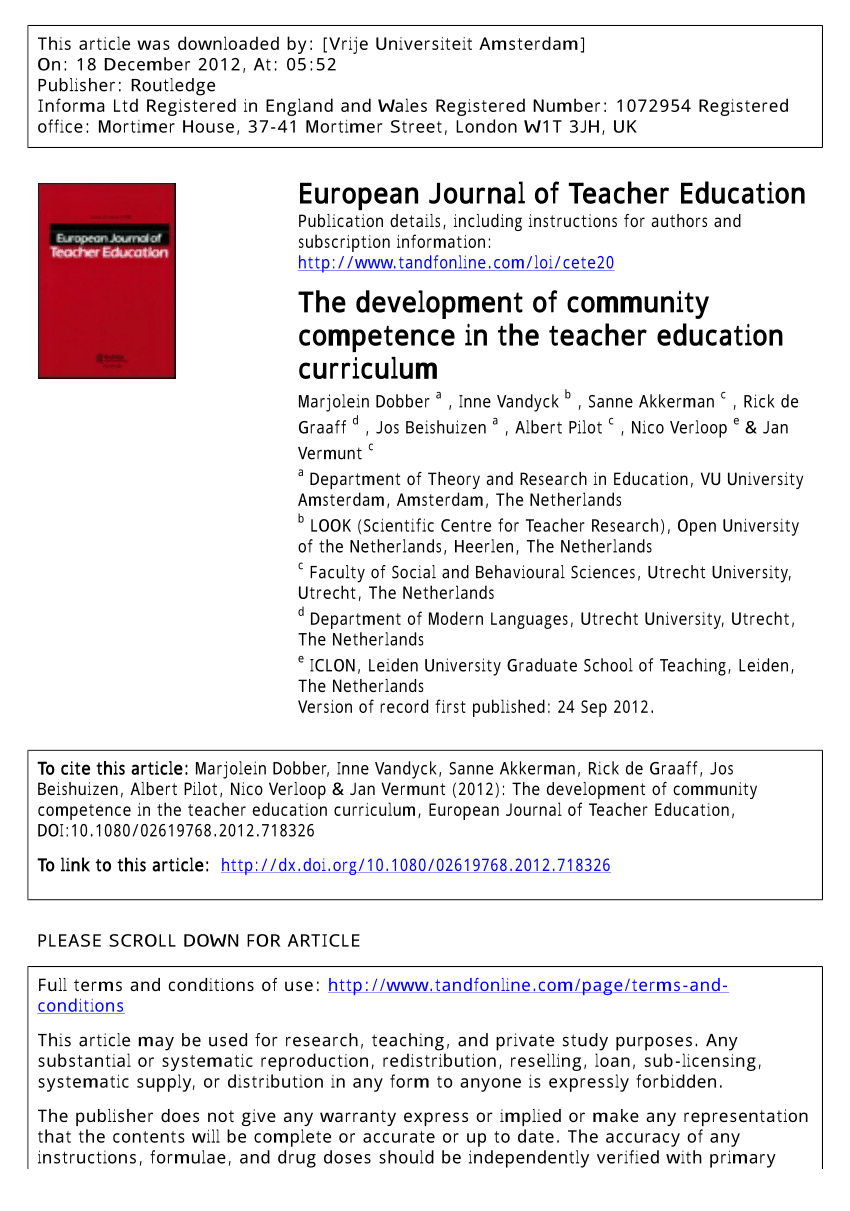 pdf  the development of community competence in the teacher education curriculum