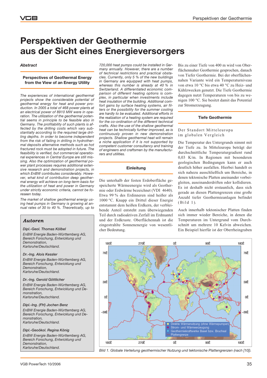 Pdf Perspektiven Der Geothermie Aus Der Sicht Eines Energieversorgers