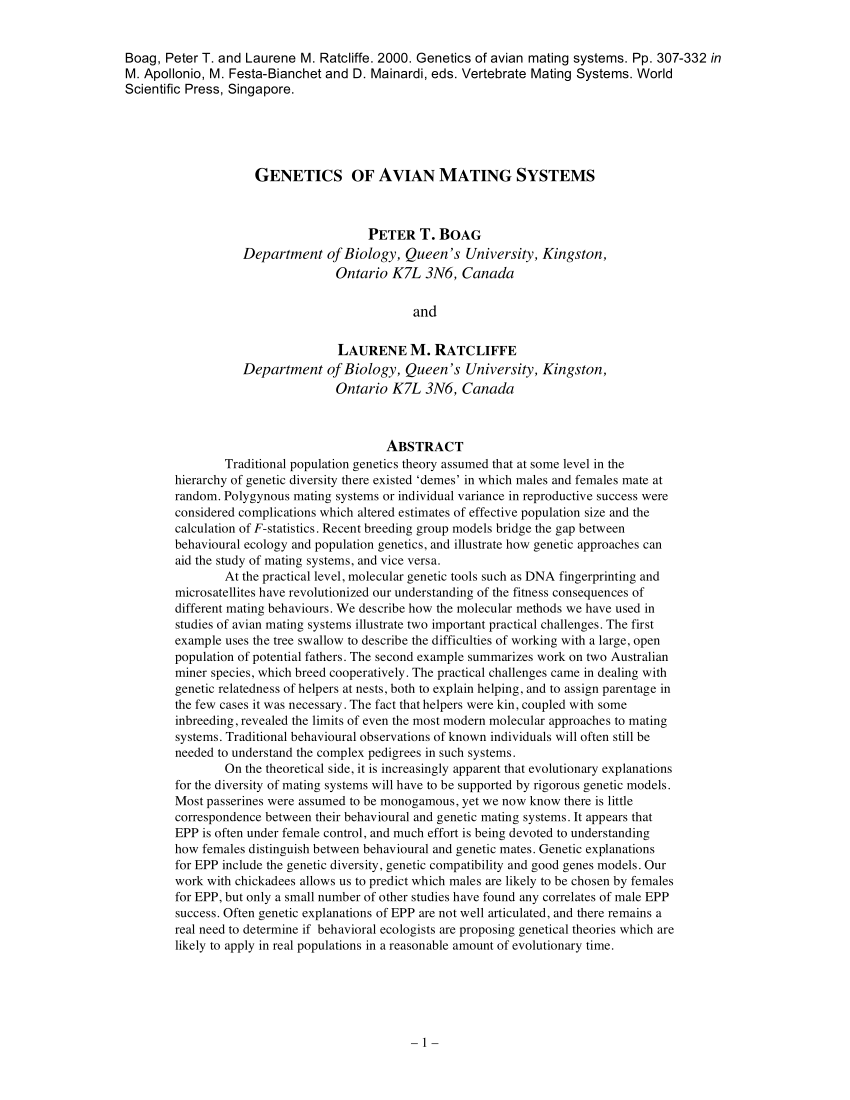 (PDF) Genetics of avian mating systems