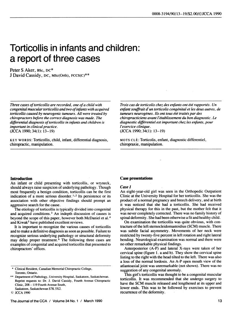 Pdf Torticollis In Infants And Children A Report Of Three Cases