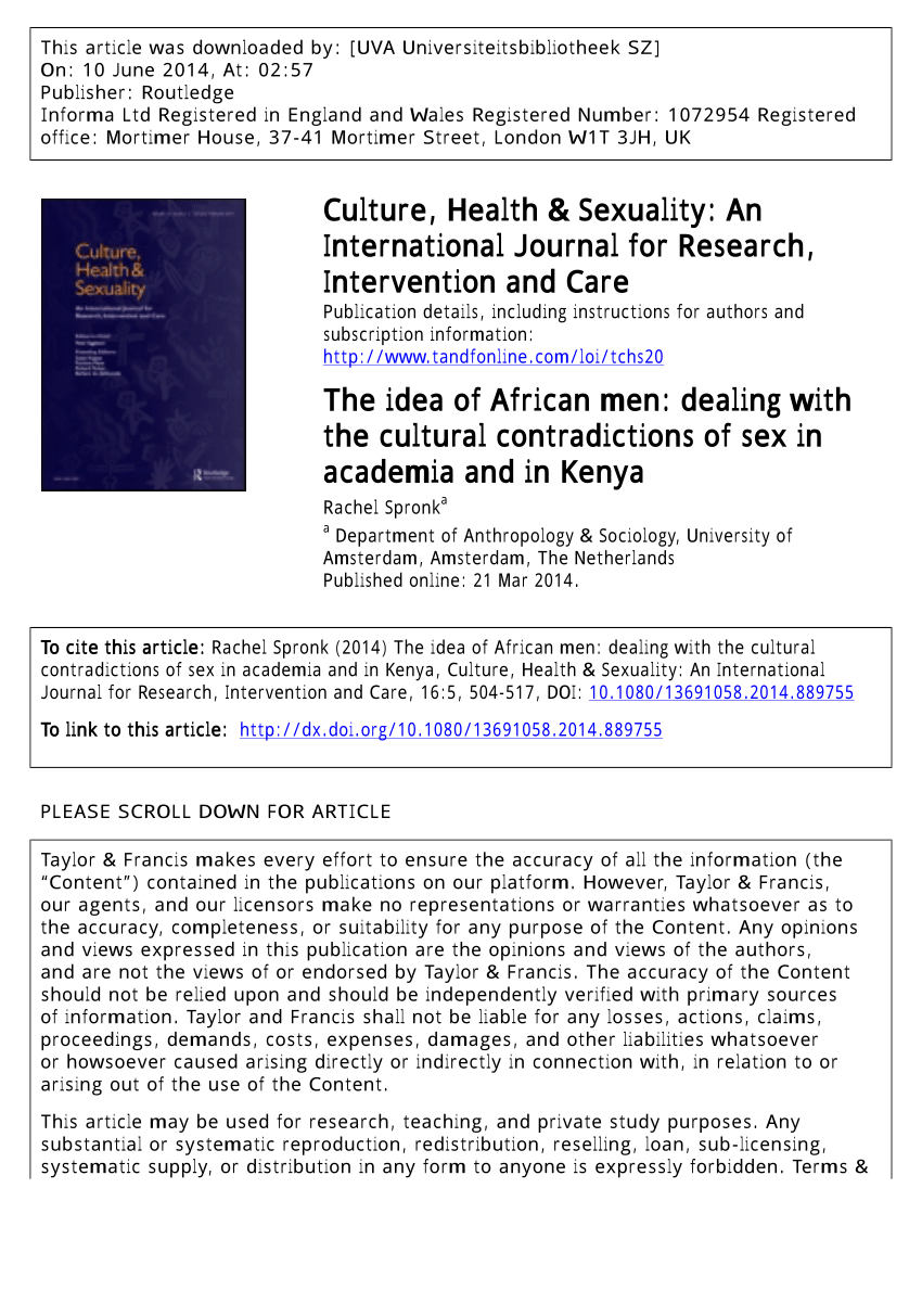 PDF) The idea of African men: Dealing with the cultural contradictions of  sex in academia and in Kenya