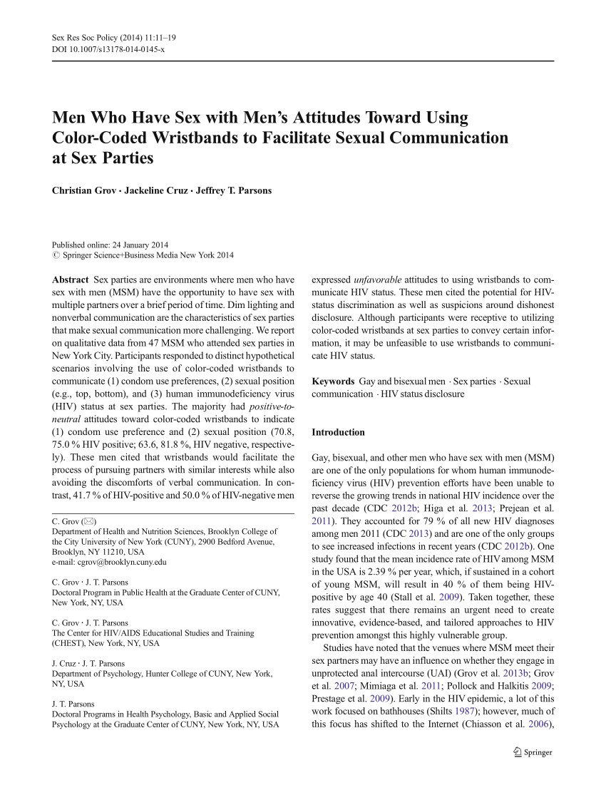 PDF) Men Who Have Sex with Mens Attitudes Toward Using Color-Coded Wristbands to Facilitate Sexual Communication at Sex Parties photo