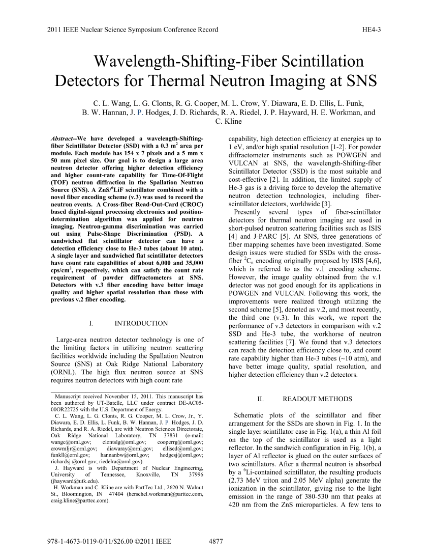 Pdf Wavelength Shifting Fiber Scintillation Detectors For Thermal Neutron Imaging At Sns
